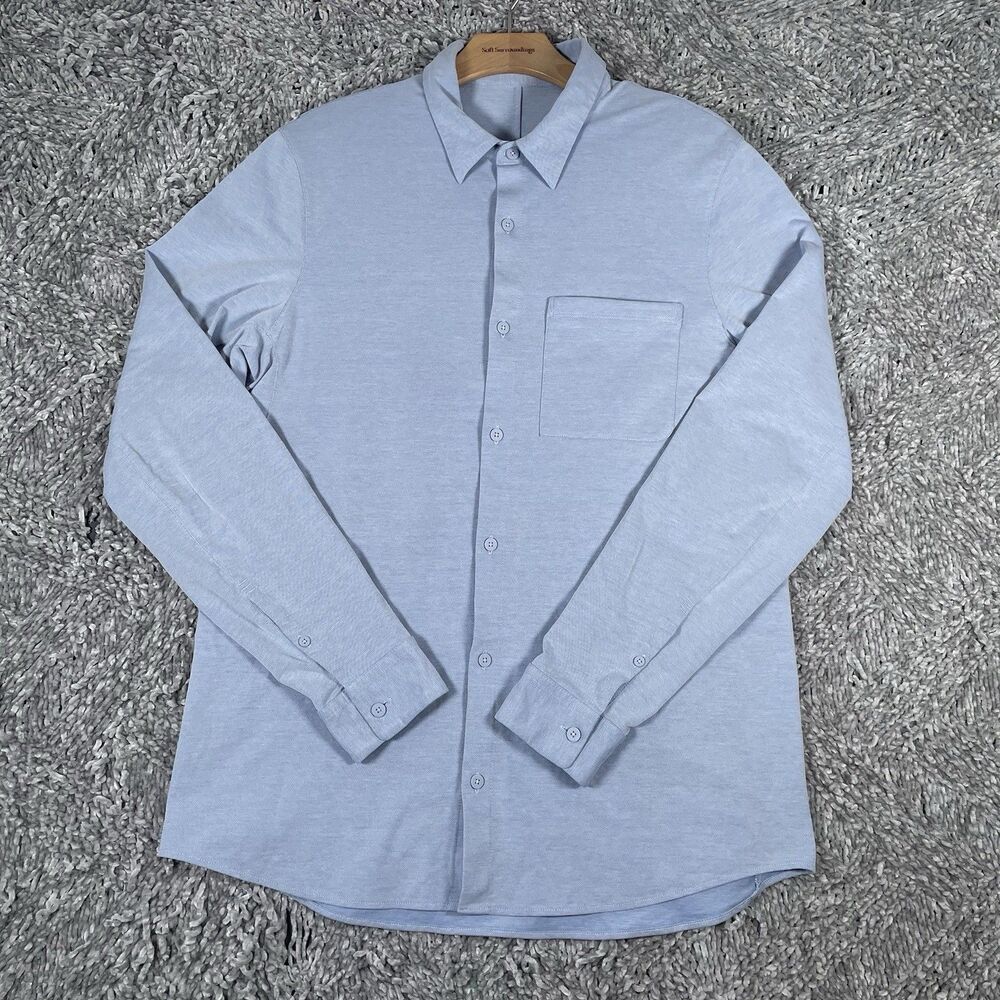 Lululemon Commission Shirt Men's Blue Long Sleeve Zip Pocket Preppy Performance